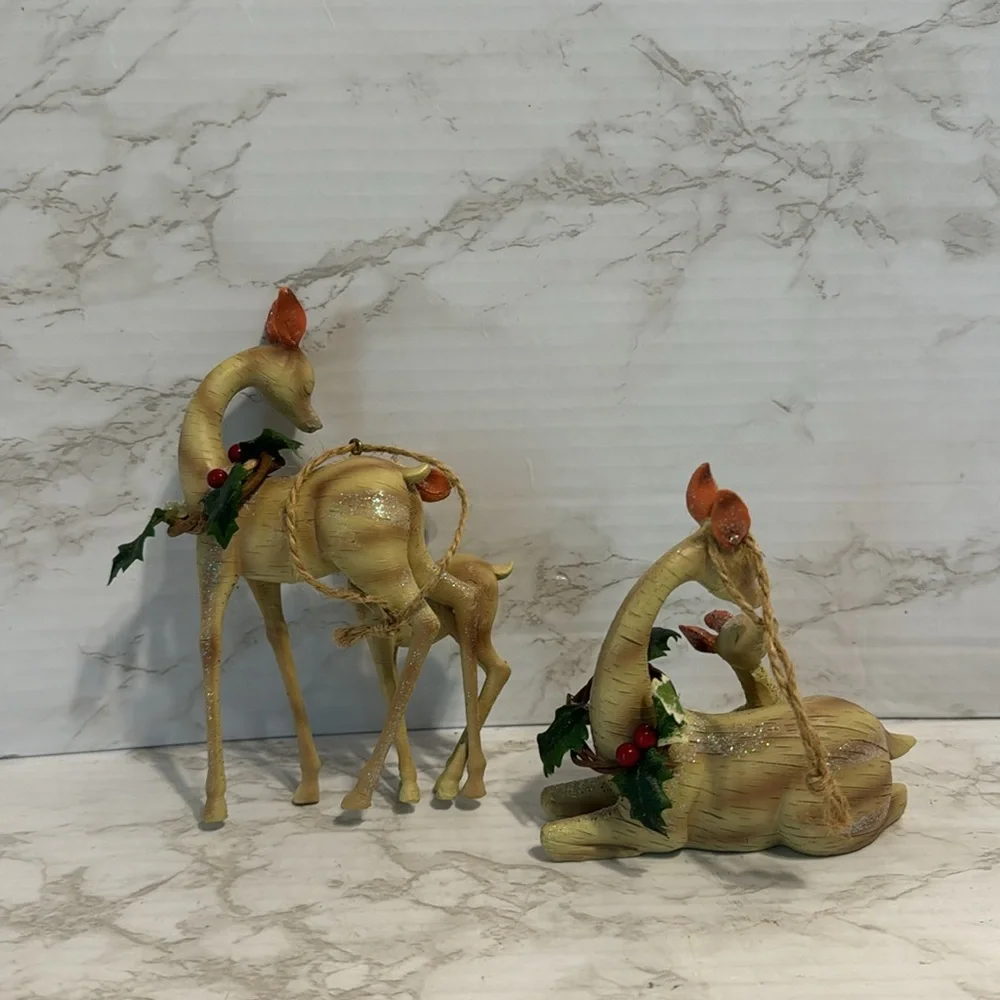 Christmas deer figurines ceramic festive ornaments home decor